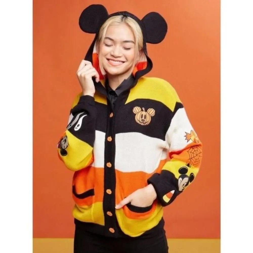 NEW DISNEY MICKEY‎ MOUSE Candy Corn Cardigan Her Universe Hoodie Halloween S